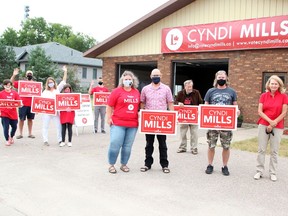 Cyndi Mills, Liberal candidate in Renfrew-Nipissing-Pembroke, officially opened her Petawawa campaign office on Aug. 27. Also on hand for the campaign launch (from left) were Rob and Meredith Jamieson and their children Rory and Sadie, Joshua Swift, Mills and her husband Scott, Allan Neuman and Rob and Karen McCrimmon.