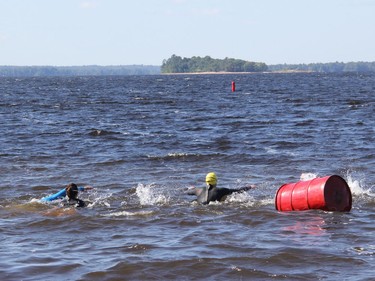 Start of the 2021 Kiwanis Ottawa River Swim at the entrance to the Pembroke Marina.