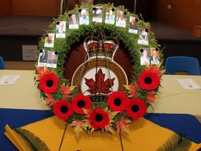 A wreath with the photos of all of the members of the Pembroke Legion who had died in the previous year was on display for the annual memorial service at the branch Sept. 16, 2018. The wreath was made by branch manager Wanda Lavergne. This year's memorial service will be held Sept. 19