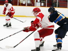 Although the Pembroke Lumber Kings have enjoyed playing at the Pembroke and Area Community Centre during the CCHL preseason, they are looking forward to getting back to the Pembroke Memorial Centre for the home opener on Sept. 26 against Smiths Falls. Here Lumber King Jesse Kirby is seen driving into the offensive zone during the final pre-season game against Renfrew.