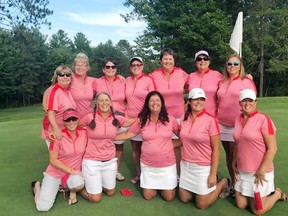 The ladies from the Pembroke Golf Club recently placed third behind Mississippi and Renfrew in the O'Brien Cup tournament held in Deep River. Patty Hansen won low gross for the team with a score of 82 and Anna Warner won low net with a score of 70. Members of the Pembroke team are (back from left) Fay Grolway-McCarthy, Anna Warner, Diane Dafoe, Karen Thompson, Sue Roman, Monica Harrington, Sue O'Meara and (front from left) Katie Collins, Patty Hansen, Darlene Dumas, Lana Trader and Mindy Lorbetskie.