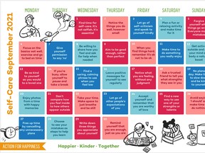 A calendar put together by Beaumont FCSS to help residents practice being to themselves and others. (Image supplied), jpg, BN