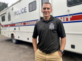 Stratford Police Service Const. Darren Fischer stands in front of the local force's mobile command unit RV, which is used in rare occasions.