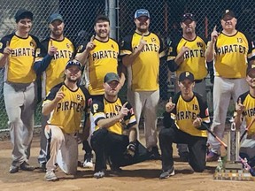 CPC won the Mitchell Slingshot 'A' title in a COVID-shortened season Sept. 10-11 weekend, defeating The Crew in the championship game. Front row (left): Tyler Smith, Brian Dietrich, Ben Douglas, Zak Cronin, Kyle Ritz. Back row (left): Alex Steckley, Larry Hopf, Kevin Walkom, Cody Dunsmore, Brent Nicholls, Ryan Mullin, Jason Ensinger, Dale Hopf and Cory Broughton.
