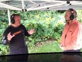 Jason McMichael, president of the Sarnia and District Labour Council, speaks to host David Burrows during a virtual Labour Day parade in 2020. The 119th consecutive event for 2021 was recently cancelled. (Screenshot)
