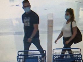 Sarnia police are searching for two suspects they say are linked to a theft from a store inside Lambton Mall on Aug. 31, 2021. (Sarnia police)