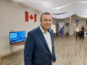 Brian Everaert, People's Party of Canada candidate in Sarnia-Lambton, was watching results with supporters in a storefront at Northgate in Sarnia.