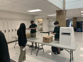 Students at St. Patrick's high school in Sarnia take part in a mock election Monday. The school has participated in Student Vote elections for 12 years, an organizer said. (Submitted)