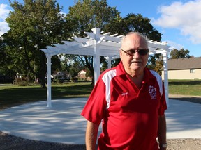 Jack Struck, with the Kinsmen Club of Sarnia, stands next to a new pergola the club arranged to have built at Baxter Park in Sarnia. The park was, for many years, the site of the Kinsmen Centre.