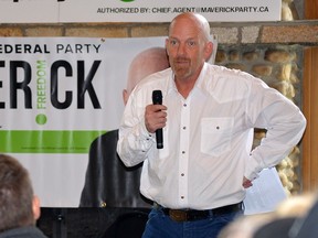 Sturgeon River-Parkland Maverick candidate, Jeff Dunham, listens to a question from the audience during a meet and greet event in Spruce Grove on Sept. 1. Dunham was speaking to party members and area residents and was joined by interim Maverick leader Jay Hill.