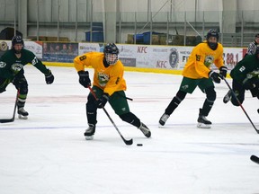 Top prospect players with the PAC Saints participated in the annual Parker Tobin and Connor Lukan Memorial Games on Aug. 29 and Sept. 5, respectively, at the Tri Leisure Centre in Spruce Grove. Team Green won 6-5 in a shootout over Team Yellow in the Parker Tobin Memorial Game, while Team Yellow took a 4-3 victory over Team Green in overtime in the Connor Lukan Memorial Game.