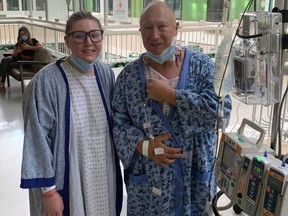 Spruce Grove resident Peter Madaisky left, and his daughter Sally Morris, are seen here in hospital following their kidney transplant on August 25. Submitted photo