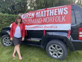 Haldimand-Norfolk Liberal candidate Karen Matthews was still working to get her message out on Election Day on Monday. SIMCOE REFORMER