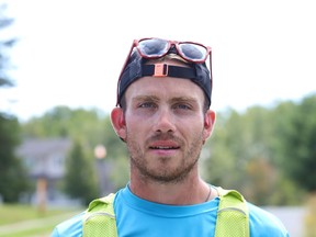 Skylar Roth-MacDonald of Calgary, who is running across the country to raise money for the Canadian Mental Health Association (CMHA), arrived in Greater Sudbury, Ont. on Wednesday August 18, 2021. For more information, visit the Miles for Smiles website at milesforsmilescanada.com/. John Lappa/Sudbury Star/Postmedia Network