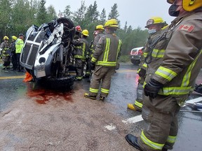 On Aug. 29, several crews of volunteer firefighters, as well as one career station, responded to this collision on Highway 144. The accident is considered serious and the driver was taken to hospital.