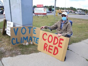 Ernie Rogerson participates in a Fridays For Future Greater Sudbury rally in Sudbury, Ont. on Friday September 10, 2021. The theme of the event was "Vote Climate because it is Code Red for humanity." John Lappa/Sudbury Star/Postmedia Network