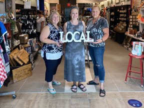 Three happy women in business at True North Made store in the New Sudbury Centre: Lynne Charlebois, Jill-Anne Hachey and Carolin Markiewich, who are celebrating their one-year anniversary in business. Bonnie Kogos photo