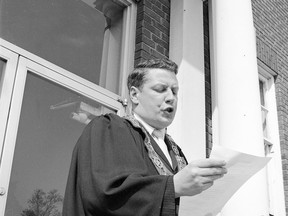 Strathroy Mayor Larry Condon in his official robes, proclaiming Don Messer Day, May 2, 1969.Museum Strathroy-Caradoc; Strathroy Age Dispatch, May 8, 1969