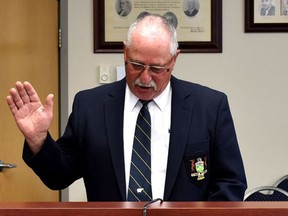 Newly appointed Cochrane Coun. Frank Sisco takes his oath of office in the town hall chambers. Following an application process, town council appointed Sisco as its replacement councillor, filling the seat recently vacated by former Coun. Shea Henderson.

Supplied