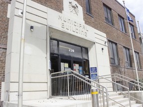 The front entrance to Timmins city hall on Algonquin Boulevard.