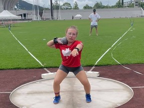 Charlotte Bolton, 18, of Tillsonburg trains in Japan in the week leading up to the Summer Paralympic Games in Tokyo. Bolton placed sixth in F41 shot put and discus. (Submitted)