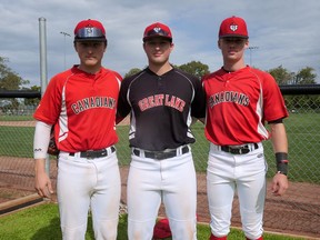 Tillsonburg baseball players (from left) Connor Gaitens, Nolan McCrossin and Matt Evans, played in the CPBL All-Star Showcase on the weekend. (Chris Abbott/Norfolk and Tillsonburg News)