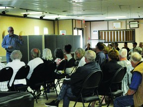 About 70 local residents heard Don Sharpe, a registered Alberta paramedic, speak Aug. 31 at the Vulcan Lodge Hall about problems with ambulance service in rural Alberta. At Sharpe's request, a local Citizens' Action Group was formed to put pressure on the Alberta government and Alberta Health Services to address the situation.