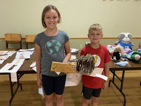 Charlotte and Luke Stortz are two of about 40 young people who entered Shedden Fair's junior division, held Friday, Aug. 27, in spite of a COVID-19 cancellation of the fair itself for a second year. (Contributed photo)