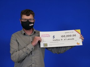 Matthew Boulton of Lakeside won a $100,000 jackpot with Instant Plinko. 
SUBMITTTED PHOTO
