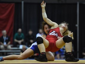 Brantford's Madison Parks, who wrestles out of the London-Western University wrestling club, is shown during a match in 2020.