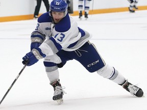 Kocha Delic of the Sudbury Wolves during OHL exhibition action at the Sudbury Community Arena in Sudbury, Ont. on Friday September 24, 2021.