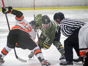 The Powassan Voodoos and Hearst Lumberjacks face off, Friday night, in Northern Ontario Junior Hockey League play at the Powassan Sportsplex. Submitted Photo