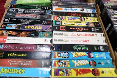 VHS tapes at Steel City NerdCon at Canadian Bushplane Heritage Centre on Saturday, Oct. 2, 2021 in Sault Ste. Marie, Ont. (BRIAN KELLY/THE SAULT STAR/POSTMEDIA NETWORK)