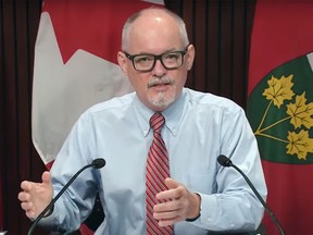 Ontario's chief medical officer, Dr. Kieran Moore, announces targeted rapid antigen testing for schools and child care centres during a briefing Tuesday at Queen's Park.