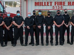 Millet Volunteer Fire Dept. (l-r) Chief Steve Moen, Deputy Chief Trevor Palmer, Capt. Luke Jevne, Firefighter Dale Hofstra, Firefighter Tim Bruun, Capt. Kyle McNichol, Firefighter Gavin Franson, Firefighter Braydon Sinclair-Smith, Firefighter Todd Vogelesang, Firefighter Garrett Rempel, Capt. Derek Day, Firefighter James Thompson, Firefighter Adam Walters, Firefighter Ryan McGillivray, Firefighter Kenny Atkinson, Fire Marshal David Monahan
Missing from Photo: Capt. Brett Jevne, Capt. Greg Pyle, Capt. Mathew Baynes, Firefighter Rob Olomi, Firefighter Greg Wiancko, Firefighter Tessa Farn, Firefighter Mark Bruun, Firefighter Cody Lever, Firefighter Earl Mardy, Fire Chief (Retired) Al Kilborn
Christina Max photo