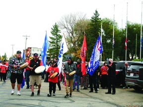 Residents gathered on Sept. 30 as the Town of Devon marked the first National Day for Truth and Reconciliation. (Kajal Dhaneshwari)