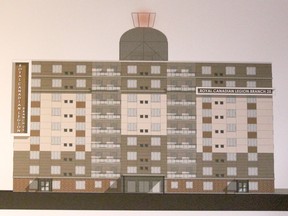 Rendering of planned apartment building at Royal Canadian Legion Branch 25's Great Northern Road site.