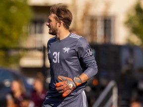 Sherwood Park goaltender Josh Stayko was named MacEwan Athletics first star of the week for his heroics with the Griffins men’s soccer team. Photo courtesy Robert Antoniuk/MacEwan Athletics