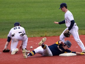 Action from the Laurentian Voyageurs' game against the University of Toronto during OUA baseball regionals at Terry Fox Sports Complex in Sudbury, Ontario on Saturday, October 9, 2021.