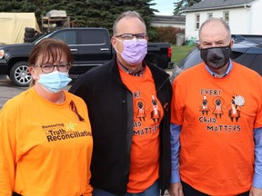 Candidates (l-r) Darlene Chartrand, Ray Hilts and Tom Pickard, pictured during the National Day for Truth and Reconciliation, are each vying to be the next mayor of Whitecourt. BRAD QUARIN