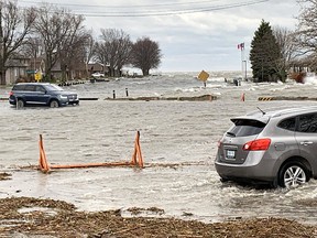 Powerful winds pushed waves from Lake St. Clair well past the pier at Mitchell's Bay, causing extensive flooding in the lakeside community in northwest Chatham-Kent on Nov. 15, 2020. Ellwood Shreve/Postmedia Network