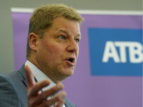 Curtis Stange, ATB Financial President and CEO, pictured speaking with media in 2018. The town of Bruderheim is coping with the closure of their local ATB branch, the town's only bank. PHOTO BY LARRY WONG / Postmedia