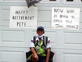 Signs and balloons were all over the place on Pete Savard's last day before retirement as a Canada Post letter carrier, Thursday.
PJ Wilson/The Nugget