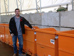 Ken Sim, owner and operator of Canor Construction, says the bins in a new facility at its site will be used to recycle and reuse construction and demolition material when it opens in 2022.
PJ Wilson/The Nugget