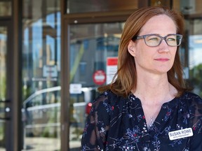 Quinte Health Care's vice-president of people and strategy, Susan Rowe, stands outside Belleville General Hospital. She said Monday no "material impact" is expected after QHC terminated the employment of 30 people who staff said had not complied with a mandatory vaccination policy.