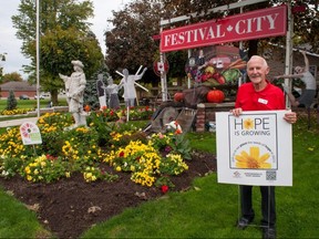 Stratford resident Bernie van Herk’s famous front yard has been recognized by the national not-for-profit Communities in Bloom, which has also awarded Stratford’s local Communities in Bloom committee a $25,000 landscaping package for winning this year’s Hope is Growing contest. (Chris Montanini/Stratford Beacon Herald)