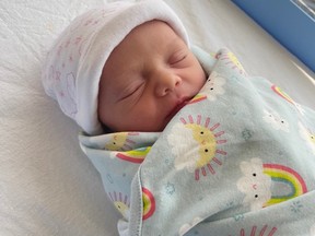 Baby girl Violet Joan, weighing 6 lbs 3 oz, and measuring 19.5 inches, was welcomed to the world by proud parents Becky Hunda and Wayne Porter of Sudbury on Aug. 12.