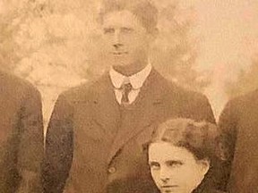 John Bowenger "Jack" Rhodes and wife Annie Alberta "Bertie" Rhodes, Raleigh Township, November 1912. Photo courtesy Clare Curtis