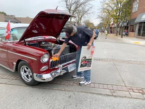 Gino Delciancio of Leamington was among the 150 or more car enthusiasts who brought their old cars to the Thanksgiving WAMBO event in Wallaceburg on Oct. 9. Delciancio was polishing his 1955 Chevrolet. Peter Epp/Postmedia