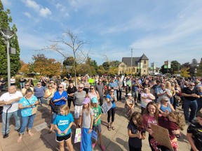 On Oct. 2 at Heritage Square in Hanover, a protest was held by group who call themselves the Grey-Bruce Freedom Fighters, protesting the provincial government’s move to require people to be fully vaccinated and provide proof of their vaccination status to access certain businesses and settings in Ontario.